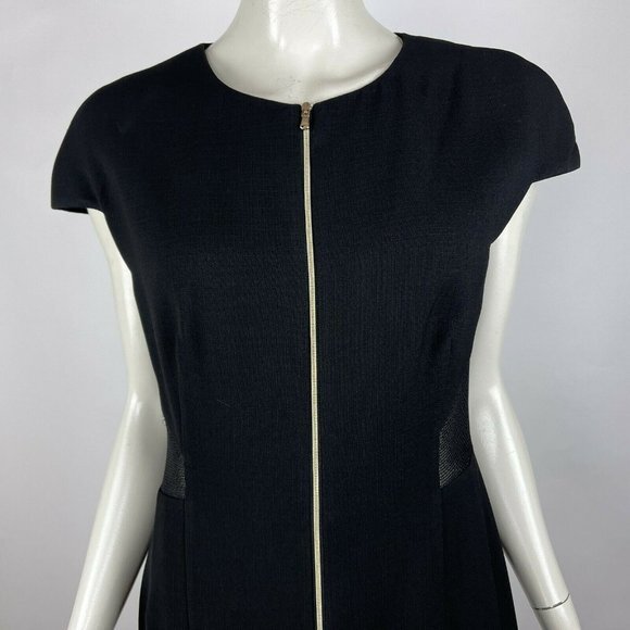 L'Agence Mesh Cutout Zip-Front Dress Cap Sleeve Crew Neck Midi Black Women 8 - Picture 8 of 16